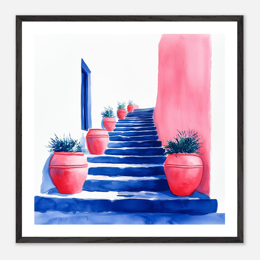 The Blue Steps - Art print in black frame
