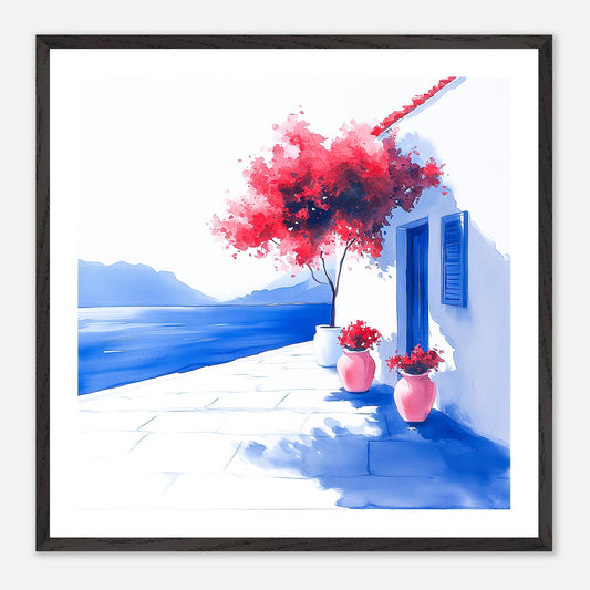 The Quiet Terrace - Art print in black frame
