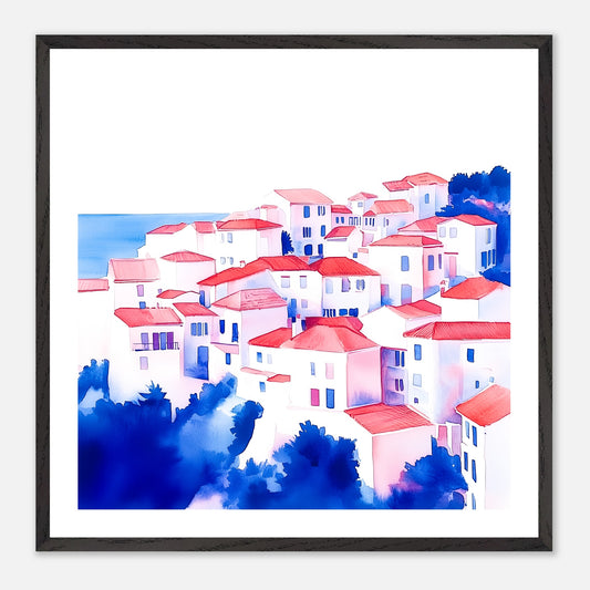 The Hillside Town - Art print in black frame