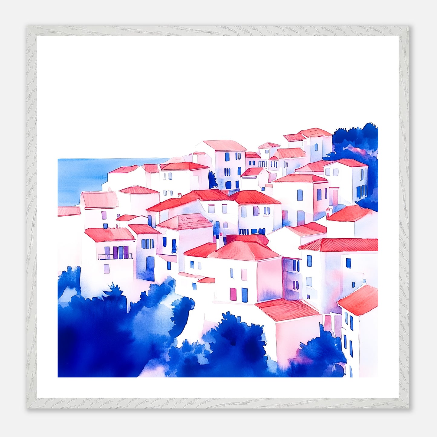 The Hillside Town - Art print in white frame