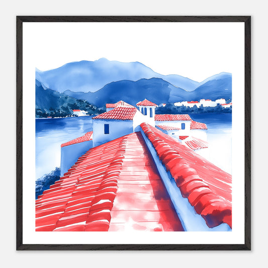 Over the Roofs - Art print in black frame