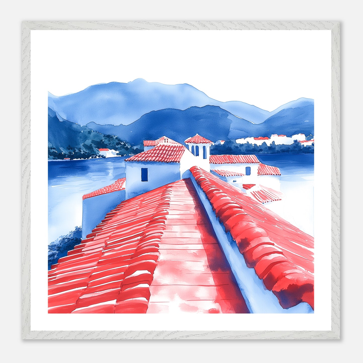 Over the Roofs - Art print in white frame