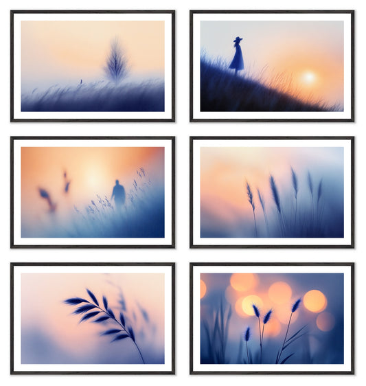 Soft Contours - Gallery wall set with art prints in black frame