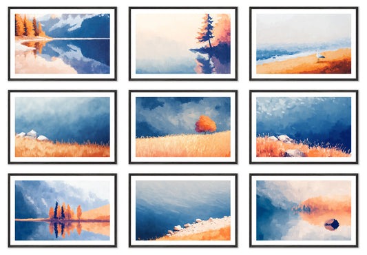 Postcards from Solitude - Gallery wall set with art prints in black frame