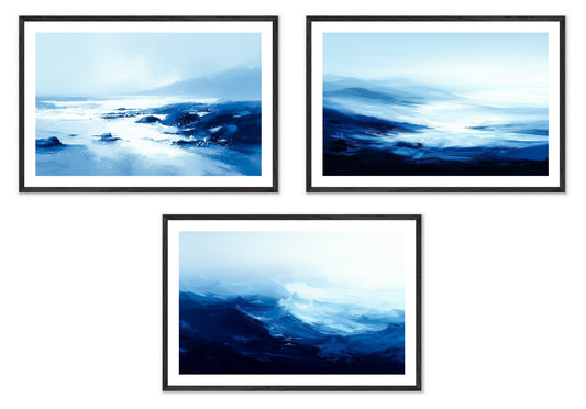 Blue Silence - Gallery wall set with art prints in black frame