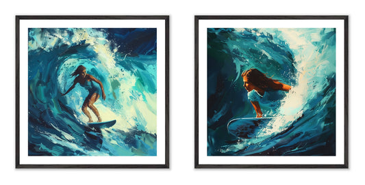 Brushed by the Blue - Gallery wall set with art prints in black frame
