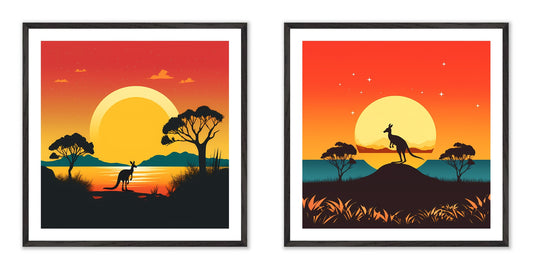 Down Under Remixed - Gallery wall set with art prints in black frame