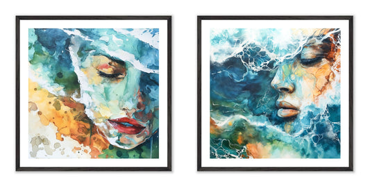 Submerge - Gallery wall set with art prints in black frame