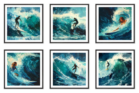 Brushed by the Blue - Gallery wall set with art prints in black frame