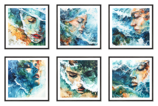Submerge - Gallery wall set with art prints in black frame