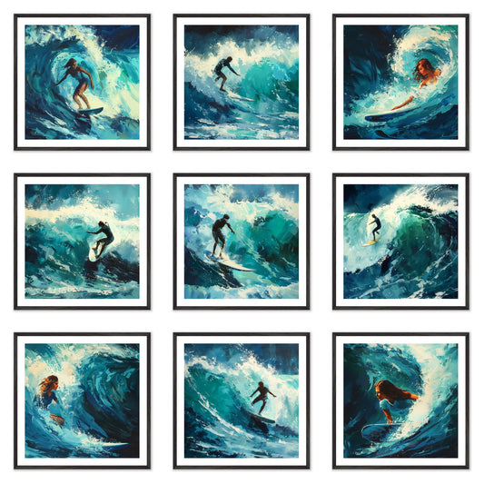 Brushed by the Blue - Gallery wall set with art prints in black frame