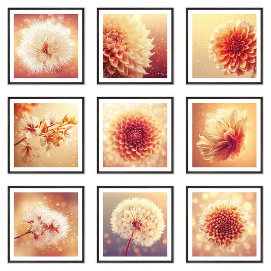 Solstice Bloom - Gallery wall set with art prints in black frame