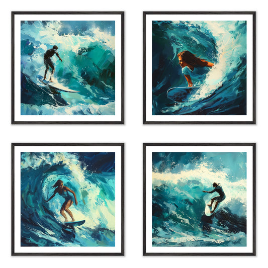 Brushed by the Blue - Gallery wall set with art prints in black frame