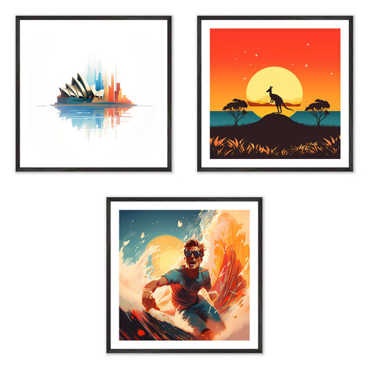 Down Under Remixed - Gallery wall set with art prints in black frame