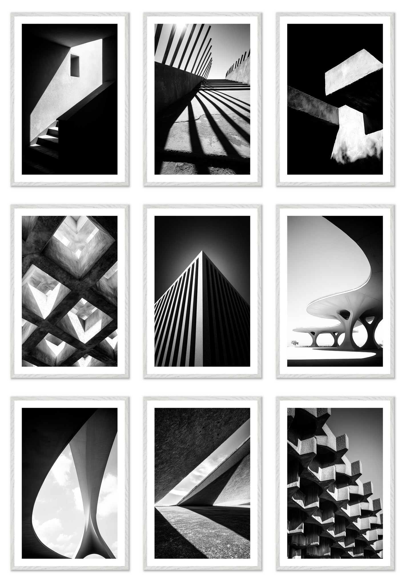 Shadow Play - Gallery wall set with art prints in white frame