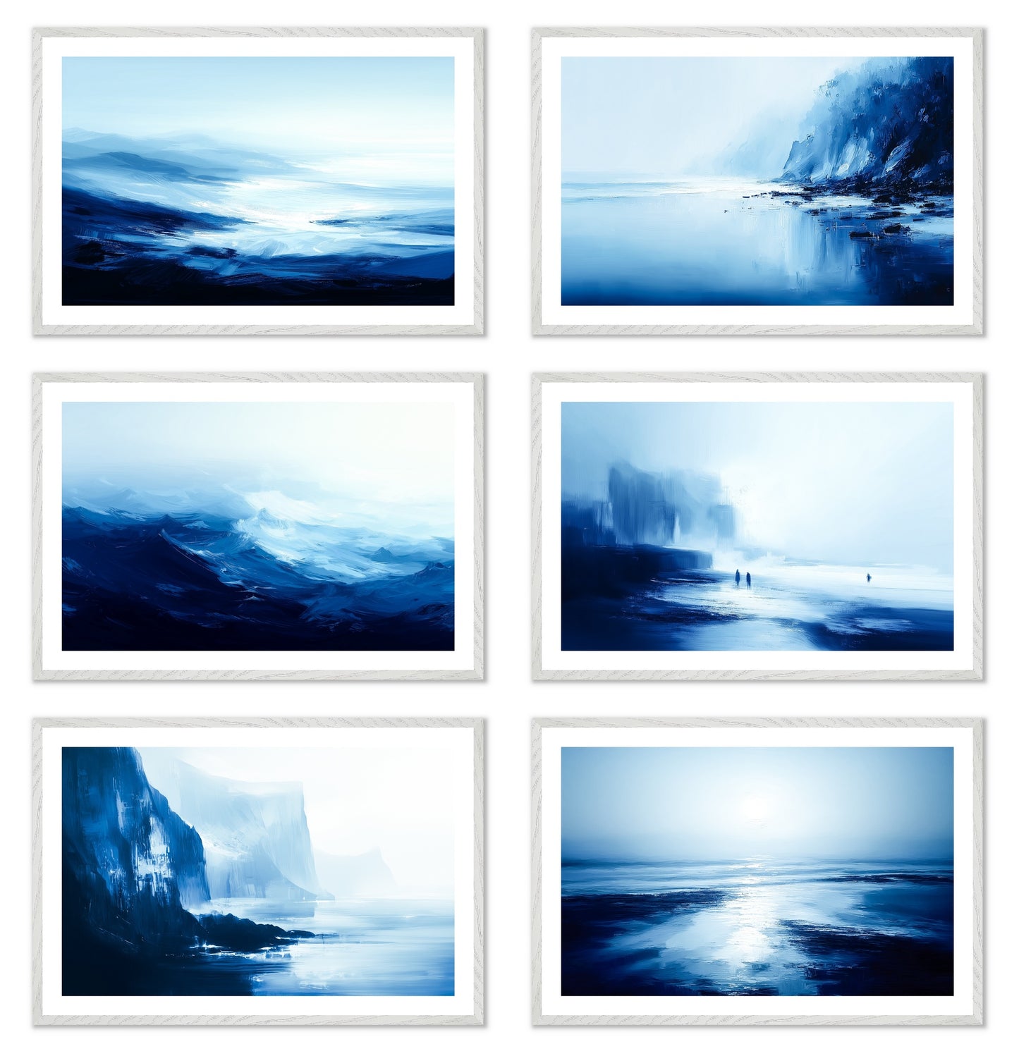 Blue Silence - Gallery wall set with art prints in white frame