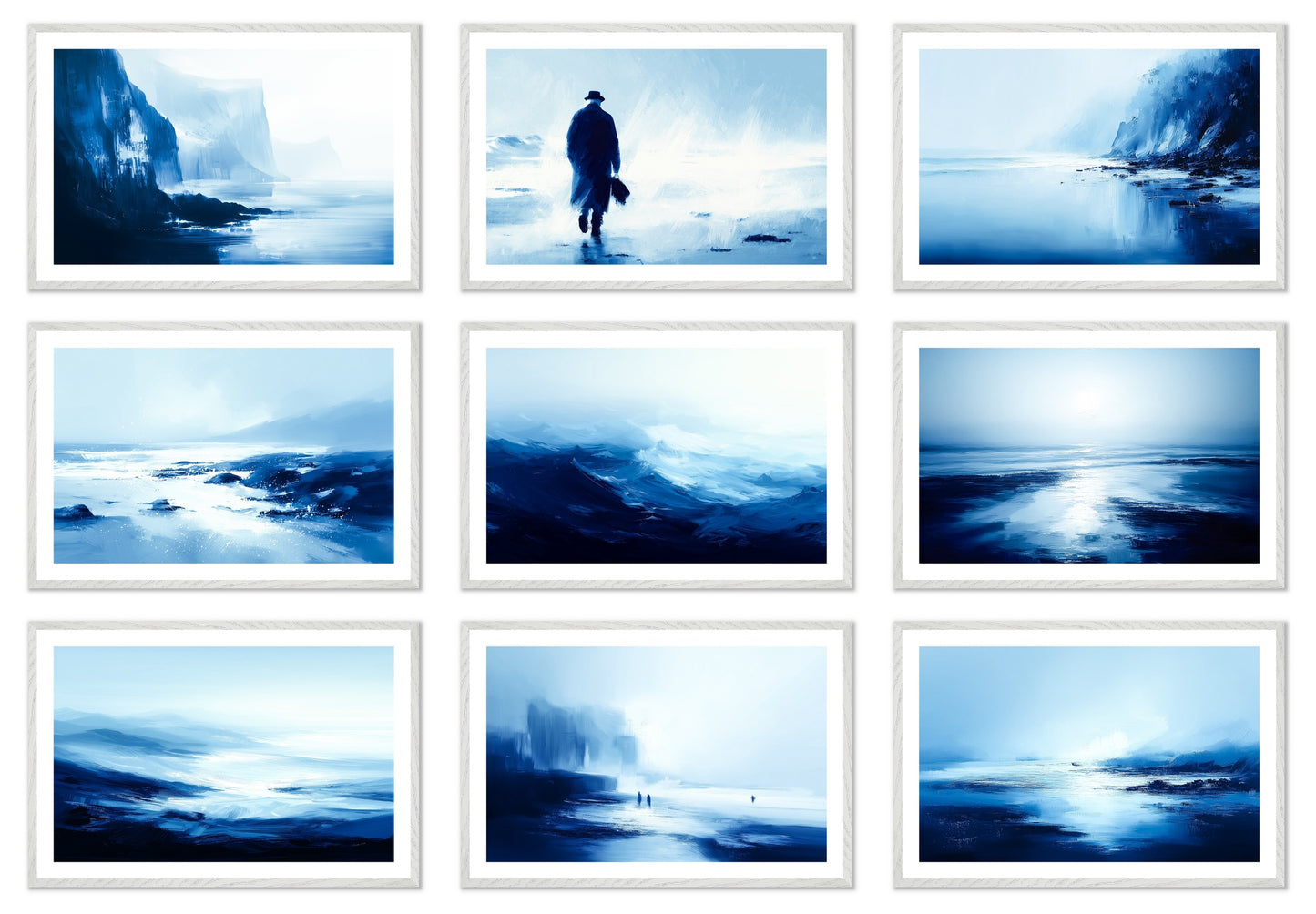 Blue Silence - Gallery wall set with art prints in white frame