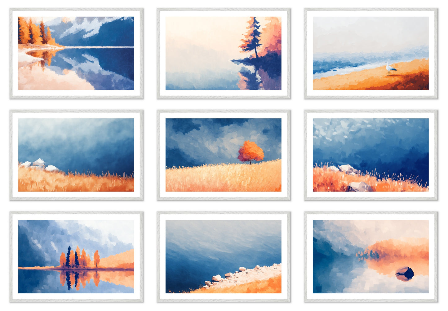 Postcards from Solitude - Gallery wall set with art prints in white frame