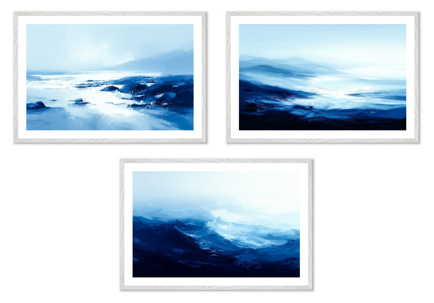 Blue Silence - Gallery wall set with art prints in white frame