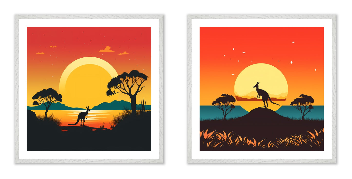 Down Under Remixed - Gallery wall set with art prints in white frame