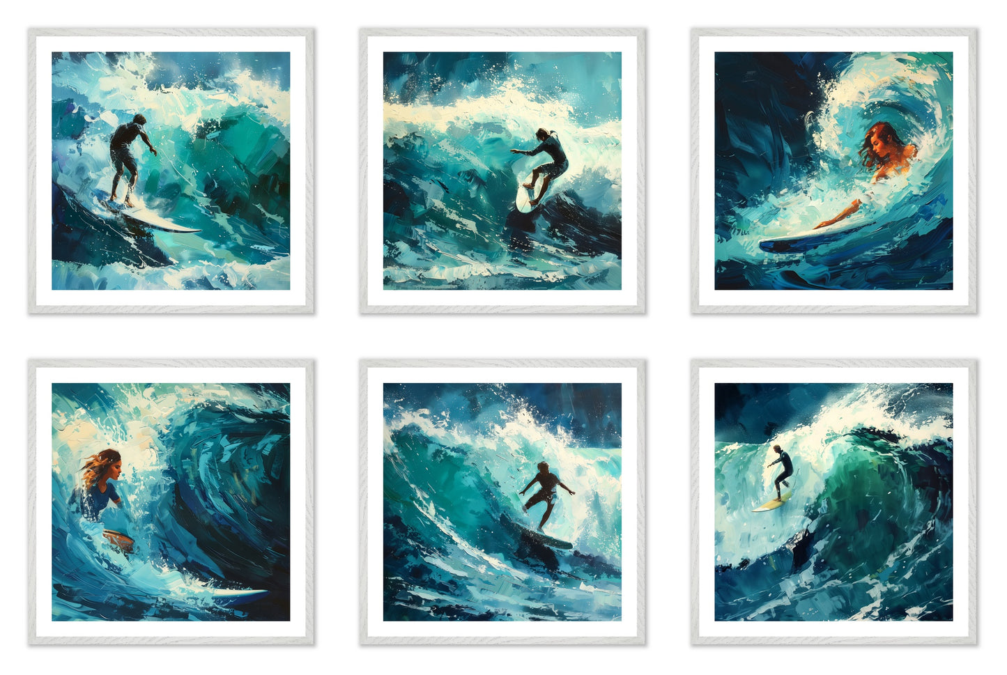 Brushed by the Blue - Gallery wall set with art prints in white frame