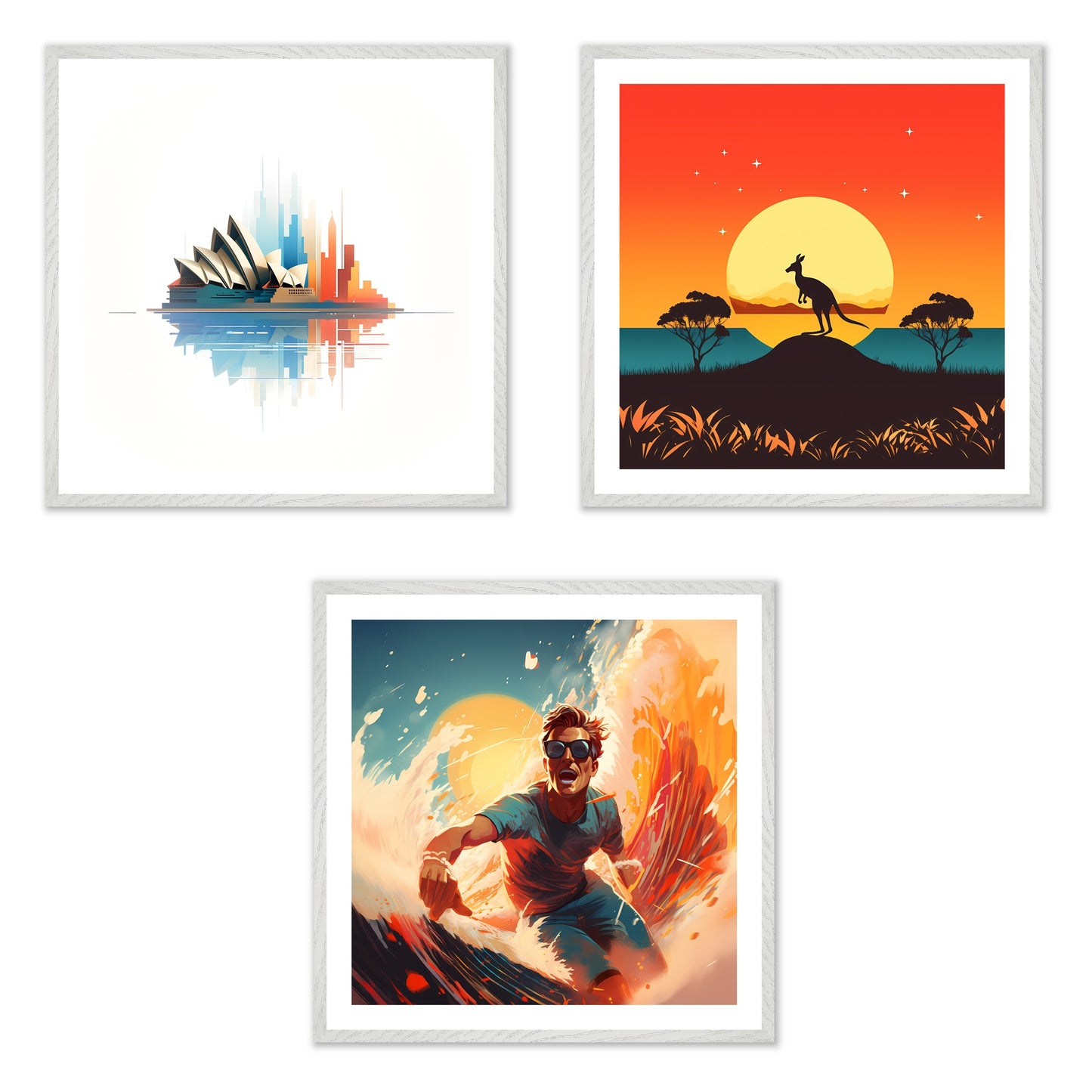 Down Under Remixed - Gallery wall set with art prints in white frame