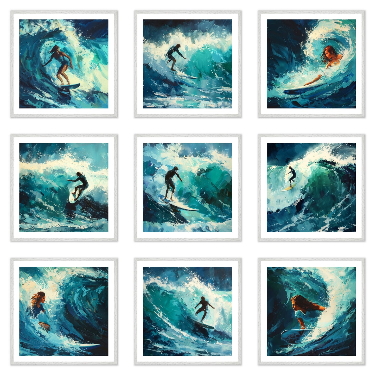 Brushed by the Blue - Gallery wall set with art prints in white frame