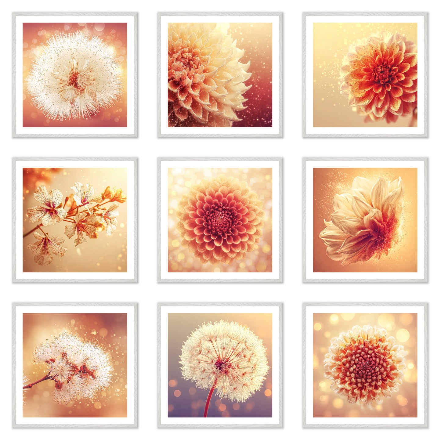 Solstice Bloom - Gallery wall set with art prints in white frame