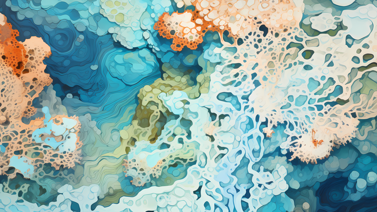 Abstract illustration inspired by coral reef shapes and colours.