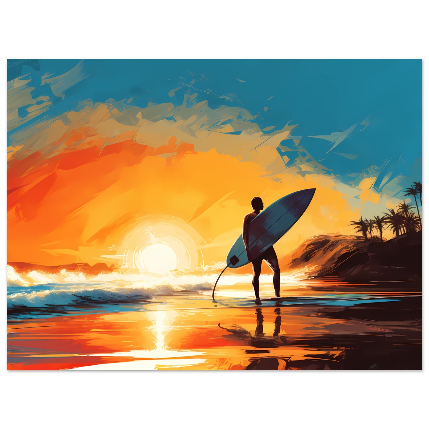 Walking to Nightfall - Sunset Surfing - Wall Art