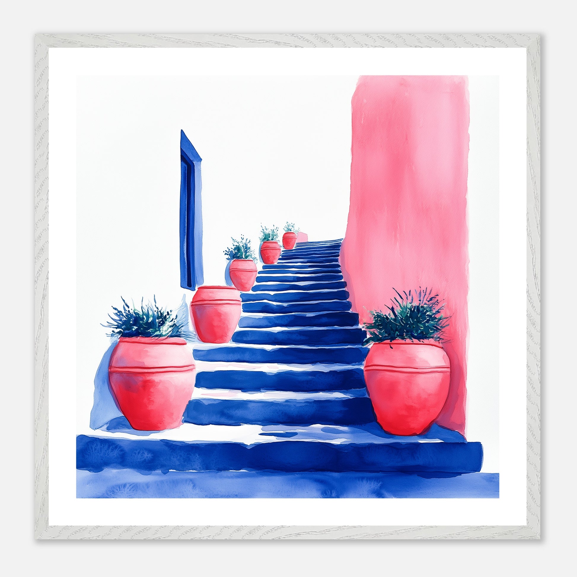 The Blue Steps - Art print in white frame
