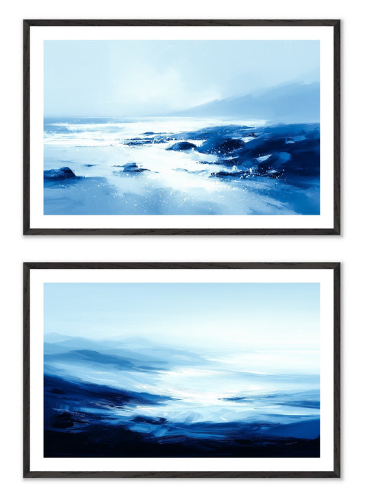 Blue Silence - Gallery wall set with art prints in black frame