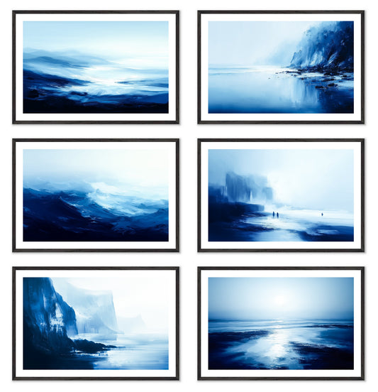 Blue Silence - Gallery wall set with art prints in black frame