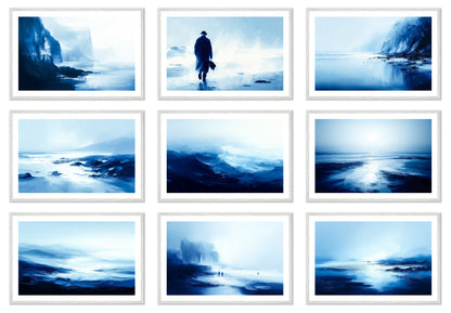 Blue Silence - Gallery wall set with art prints in white frame