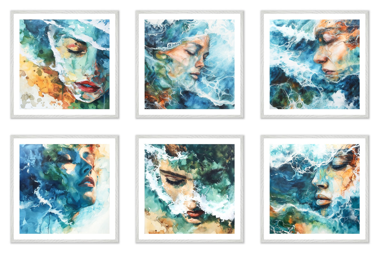 Submerge - Gallery wall set with art prints in white frame